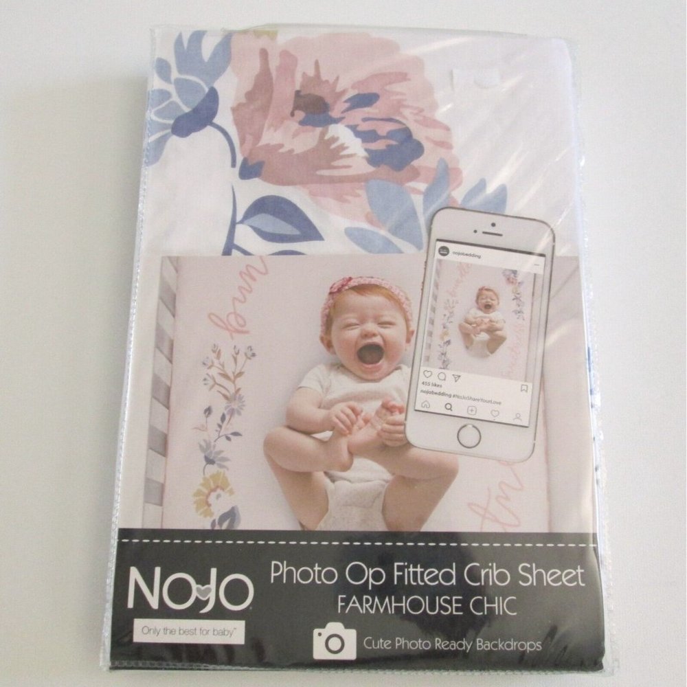 NoJo Photo Op Fitted Baby Crib Sheet Farmhouse Chic Photo Ready Backdrop New